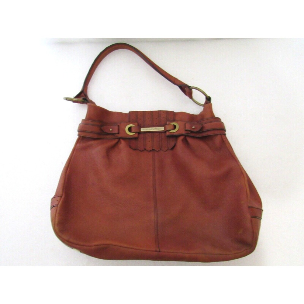 Adrienne Vittadini Medium Brown Pebble Leather Shoulder Purse Magnetic Closure